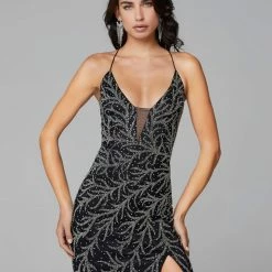 In Stock Primavera Couture 3636 Size 00 Long Fitted Beaded Prom Dress V Neck Slit Formal Pageant