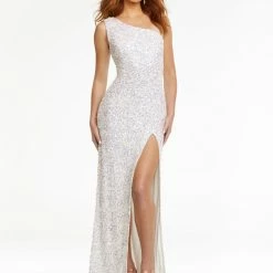 Ashleylauren Corset Dresses Ashley Lauren 11144 Sequin One Shoulder Prom Dress With Lace Up Back