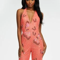 Ashleylauren Ashley Lauren 11179 Beaded Halter Butterfly Jumpsuit Backless Dresses 10 Ashleylauren Ashley Lauren 11179 Beaded Halter Butterfly Jumpsuit Backless Dresses