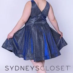 In Stock Sydney's Closet 8100 Sz 14 Cobalt V Neckline Holographic Short Formal Cocktail Dress Plus Sized 28 In Stock Sydney's Closet 8100 Sz 14 Cobalt V Neckline Holographic Short Formal Cocktail Dress Plus Sized