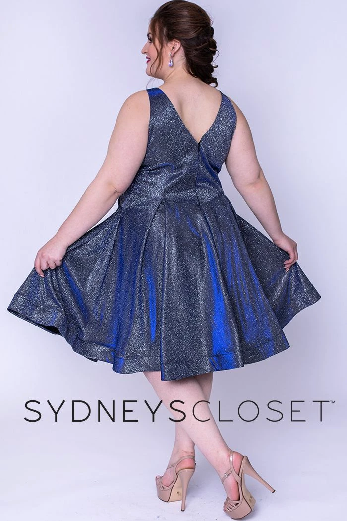 Sydney's Closet 8100 V Neckline Holographic Short Formal Cocktail Dress Plus Sized 9 Sydney's Closet 8100 V Neckline Holographic Short Formal Cocktail Dress Plus Sized