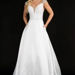 Nina Canacci 2300 Embellished Cap Sleeve Wedding Dress Sheer Lace Back A Line