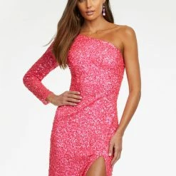 Ashleylauren Ashley Lauren 1977 Prom Dress One Sleeve Fully Beaded Long Pageant Dress With High Side Slit