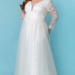 Corset Dresses Sydney's Closet SC5271 Wedding Dress Long Sheer Lace Sleeves Chapel Length Train SC 5271 Laura Beth