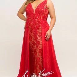 In Stock Long Sleeve Dresses Johnathan Kayne Sydney's Closet JK 2016 Size 18 Plus Size Lace Prom Dress Evening Gown