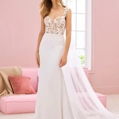 White One Bridal LAVA Pronovias Wedding Dress Sheer Bodice Lace Mermaid Train Gown