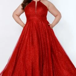 Ballgown Dresses Sydney's Closet SC7323 Glitter Tulle Prom Dress A Line High Neckline Ball Gown SC 7323