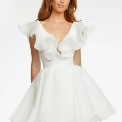 Ashleylauren Ashley Lauren 4464 Cocktail Dress Organza Wire Hem Ruffle Neckline