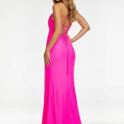 Ashleylauren Ashley Lauren 11184 Jersey Gown With Cowl Neckline & Rhinestone Trimmed Slit