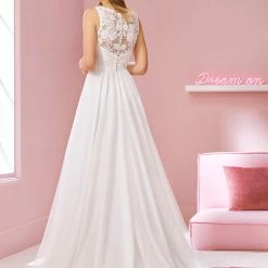 White One Bridal LIZ Pronovias Wedding Dress Tulle Skirt Bateau Neckline Sheer