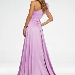 Ashleylauren Ashley Lauren 11134 One Shoulder High Low Prom Dress With Feather Detailed Shoulder 12 Ashleylauren Ashley Lauren 11134 One Shoulder High Low Prom Dress With Feather Detailed Shoulder