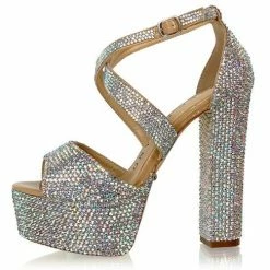 Marc Defang LEANNA 6" Black Platform Pageant Heels Prom Shoes AB Crystal