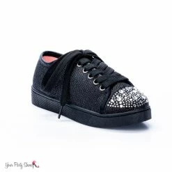 Your Party Shoes Little Lexi Girls Glitter Canvas Sneakers Rhinestone Crystal Embellished Shoe Lace Tie Formal Formal Shoes