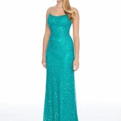 Ashleylauren Ashley Lauren 1827 Beaded Fitted Lace Up Back Prom Dress Sequin Dresses