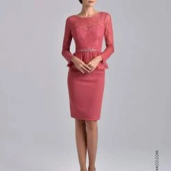 In Stock Nina Canacci M221 Short Lace Long Sleeve Formal Cocktail Dress Sheer Mother Of Long Sleeve Dresses
