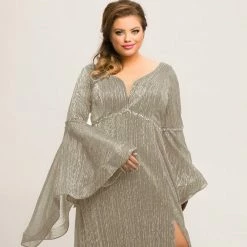 Discontinued Long Sleeve Dresses Johnathan Kayne For Sydneys Closet JK 2007 Bell Sleeves Prom Dress With Slit Formal