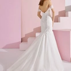 In Stock White One Bridal MEL Size 12 Mermaid Wedding Dress Off Shoulder Plunging Embellished Gown Mermaid Dresses