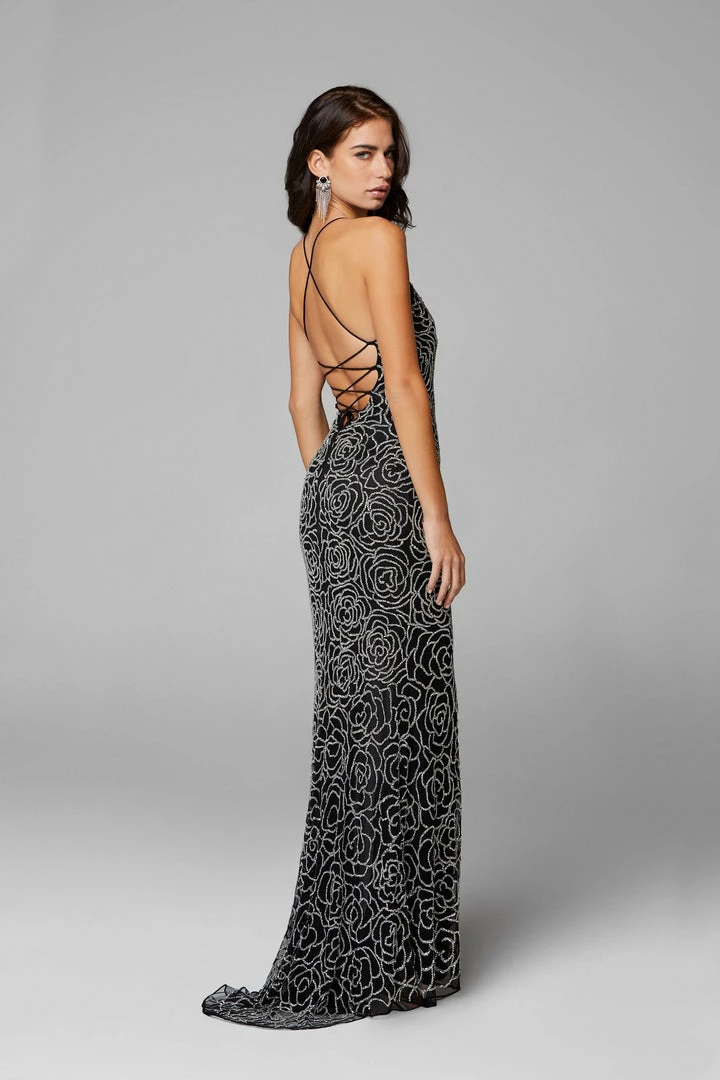 In Stock Primavera Couture 3638 Size 8 Black Silver Floral Beaded Prom Dress Backless Formal Corset Corset Dresses 4 In Stock Primavera Couture 3638 Size 8 Black Silver Floral Beaded Prom Dress Backless Formal Corset Corset Dresses