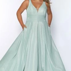Sydney's Closet SC7324 Metallic Prom Dress A Line V Neckline Plus Sized SC 7324 10 Sydney's Closet SC7324 Metallic Prom Dress A Line V Neckline Plus Sized SC 7324