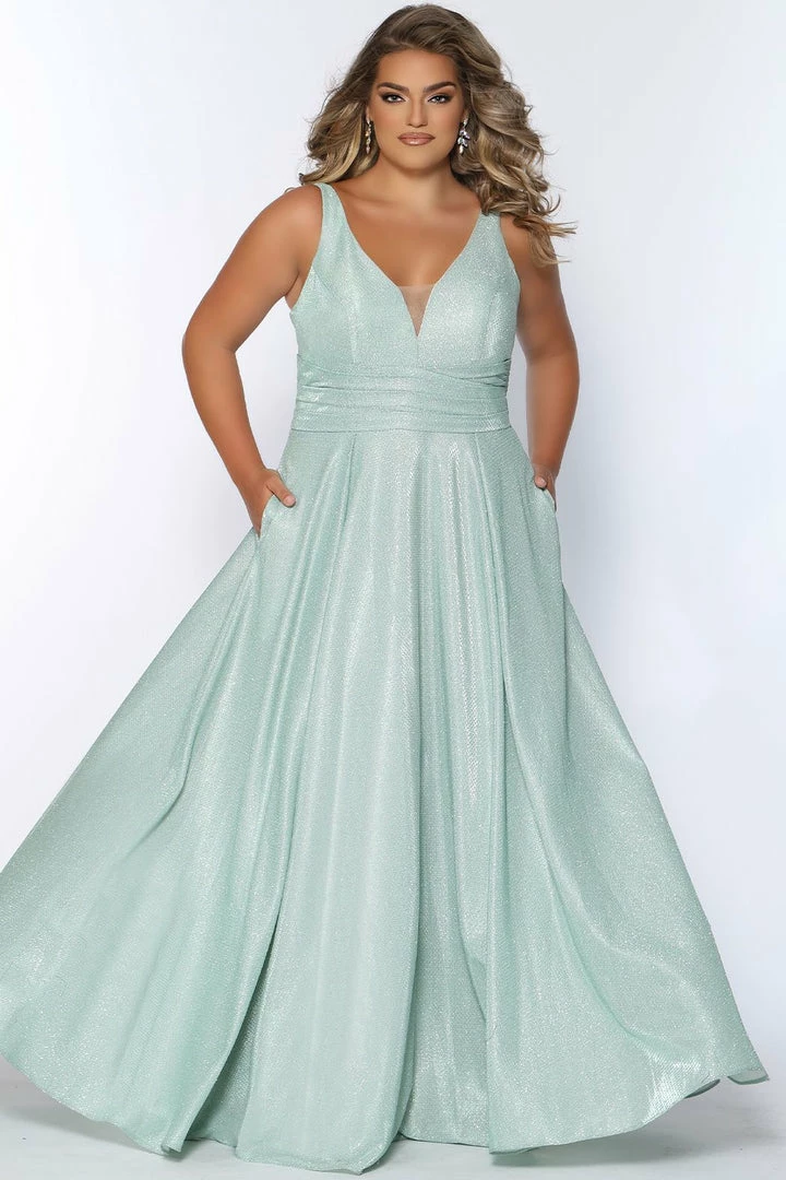 Sydney's Closet SC7324 Metallic Prom Dress A Line V Neckline Plus Sized SC 7324 5 Sydney's Closet SC7324 Metallic Prom Dress A Line V Neckline Plus Sized SC 7324