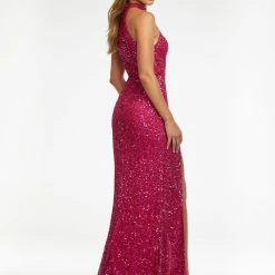 Ashleylauren Ashley Lauren 11174 Sequin Halter Evening Prom Dress With Slit High Neckline Sequin Dresses