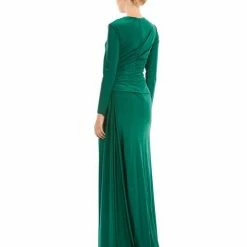 Mac Duggal IEENA 26250 Prom Dress Long Sleeve V Neck Formal Evening Gown Slit Long Sleeve Dresses