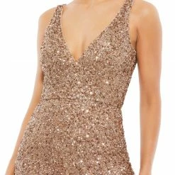 In Stock Mac Duggal 4971 Size 10 Short Fitted Sequin V Neck Cocktail Dress Fringe Beaded Tassel