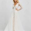 In Stock Ballgown Dresses Mac Duggal 26322M Lace Wedding Dress Size 10 Sheer Long Sleeve Overskirt Dress Prom Bridal Pageant