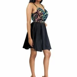 In Stock Marc Defang 6010 Black Multi Romper Size 6 Iridescent Sequins Detachable Satin Overskirt Fun Fashion Jumpsuits & Rompers