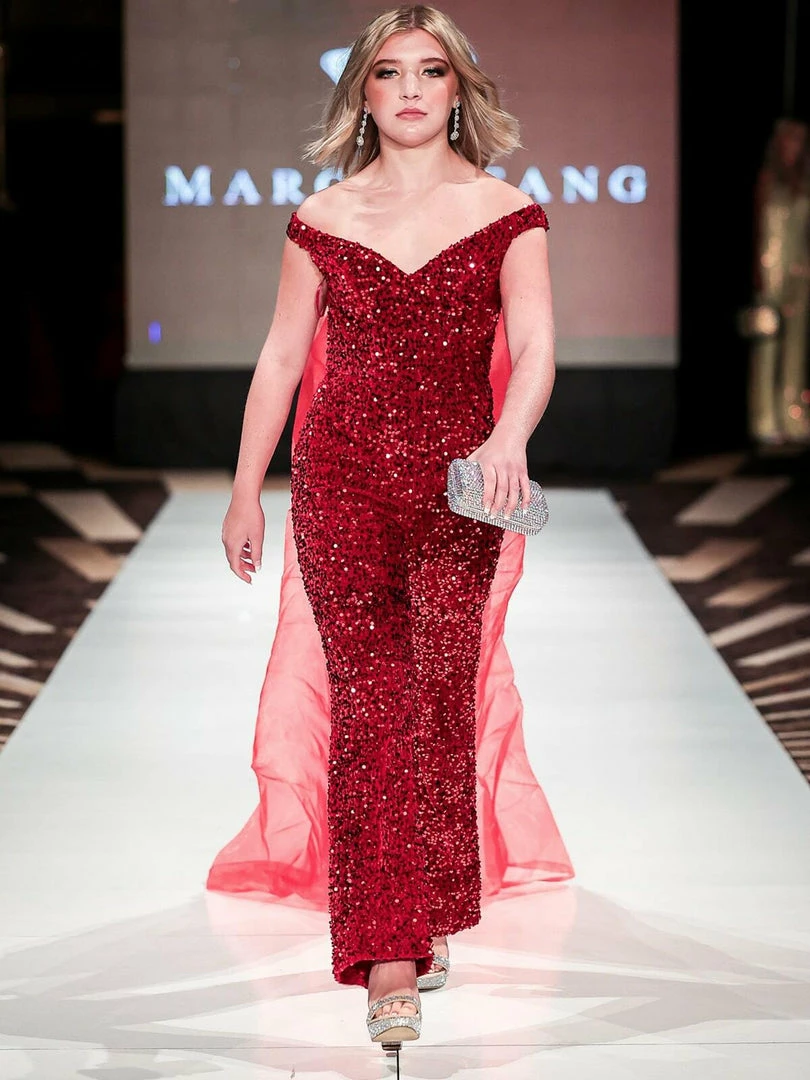 In Stock Marc Defang 8046 Red Sequin Velvet Jumpsuit Size 2 Fun Fashion Off The Shoulder Organza Cape 3 In Stock Marc Defang 8046 Red Sequin Velvet Jumpsuit Size 2 Fun Fashion Off The Shoulder Organza Cape