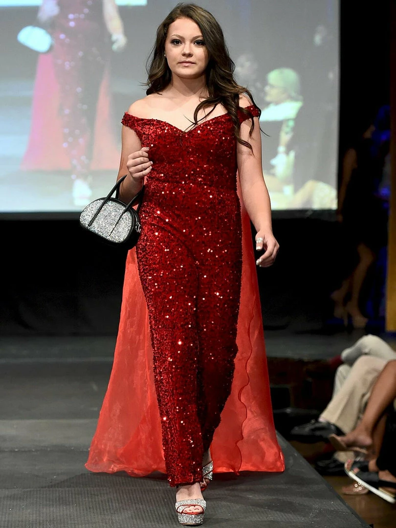 Marc Defang 8046 Sequin Velvet Jumpsuit Fun Fashion Off The Shoulder Organza Cape Sequin Dresses 5 Marc Defang 8046 Sequin Velvet Jumpsuit Fun Fashion Off The Shoulder Organza Cape Sequin Dresses