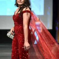 In Stock Marc Defang 8046 Red Sequin Velvet Jumpsuit Size 2 Fun Fashion Off The Shoulder Organza Cape 12 In Stock Marc Defang 8046 Red Sequin Velvet Jumpsuit Size 2 Fun Fashion Off The Shoulder Organza Cape