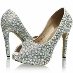 Formal Shoes Marc Defang Pearl AB CRYSTAL Peep Toe Pump Pageant Bridal Prom