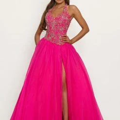 Discontinued Johnathan Kayne 2227 Embellished Halter Prom Dress Ball Gown With High Slit Ballgown Dresses