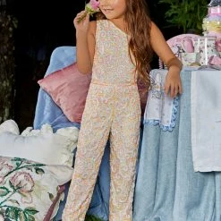 Ashley Lauren Kids Ashley Lauren 8048 Kids One Shoulder Fully Beaded Jumpsuit Pageant Fun Fashion