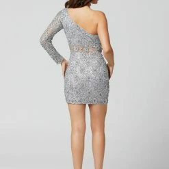 Discontinued Long Sleeve Dresses Primavera Couture 3350 One Long Sleeve Short Homecoming Dress
