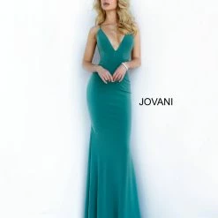 Jovani 00512 V Neckline Fitted Mermaid Prom Dress Open Back Evening Gown Pageant Dress