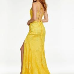 Ashleylauren Ashley Lauren 11145 Embroidered Lace Prom Dress With Corset Back