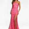 Ashleylauren Ashley Lauren 1977 Prom Dress One Sleeve Fully Beaded Long Pageant Dress With High Side Slit Sequin Dresses