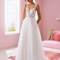 White One Bridal NAIJA Pronovias Wedding Dress Evase Silhouette Sheer Corset Bodice