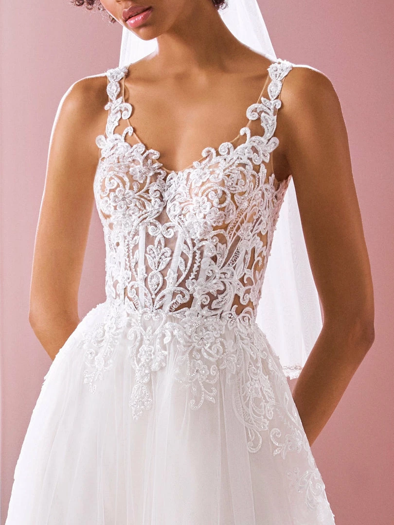 White One Bridal NAIJA Pronovias Wedding Dress Evase Silhouette Sheer Corset Bodice 4 White One Bridal NAIJA Pronovias Wedding Dress Evase Silhouette Sheer Corset Bodice