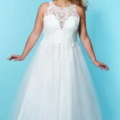 Ballgown Dresses Sydney's Closet SC5228 Sheer Lace A Line Plus Sized Wedding Dress SC 5228 Camilla