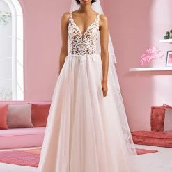 Ballgown Dresses White One Bridal NENA Pronovias Wedding Dress Sheer Lace Tulle Ball Gown