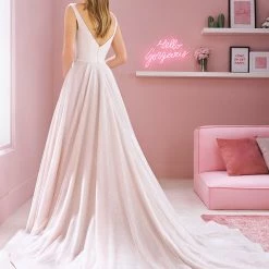 White One Bridal NINA Pronovias Wedding Dress Blush Shimmer Tulle V Neck Gown