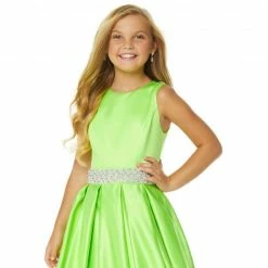 Ashley Lauren Kids Ashley Lauren 8028 Heavy Satin Girls Pageant Dress Ball Gown Pleated Crystal Waistline