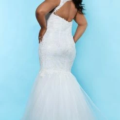 Mermaid Dresses Sydney's Closet SC5231 Plus Sized Mermaid Wedding Dress Sheer Lace Neckline SC 5231 Tiana
