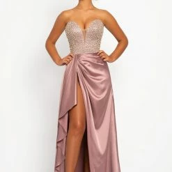 Discontinued Corset Dresses Johnathan Kayne 2235 Plunging Sweetheart Neckline Prom Dress Embellished Slit