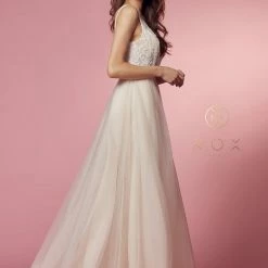 Nox Anabel E474 Long Lace Fitted Wedding Dress Overskirt Destination Bridal Gown Sequins