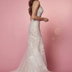 Nox Anabel H493 Long Fitted Lace Mermaid Wedding Dress Button Sheer Bridal Gown Mermaid Dresses 16 Nox Anabel H493 Long Fitted Lace Mermaid Wedding Dress Button Sheer Bridal Gown Mermaid Dresses
