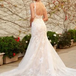 Nox Anabel H493 Long Fitted Lace Mermaid Wedding Dress Button Sheer Bridal Gown Mermaid Dresses